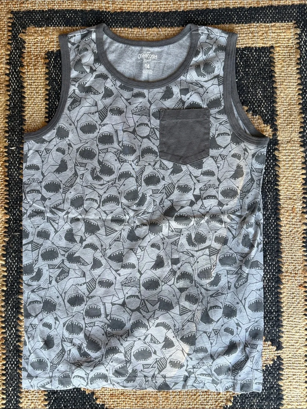 🦈 OshKosh B'gosh Boys' Gray Shark Pocket Tank Top - 14